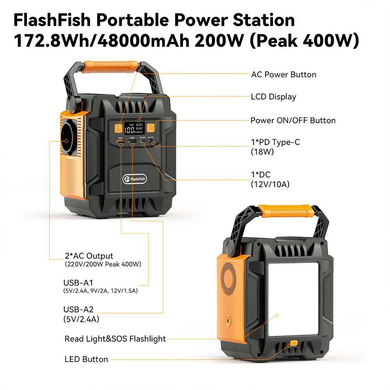 Зарядна станція FlashFish A201  200W 48000mAh  Portable Power Bank, Сонячна станція