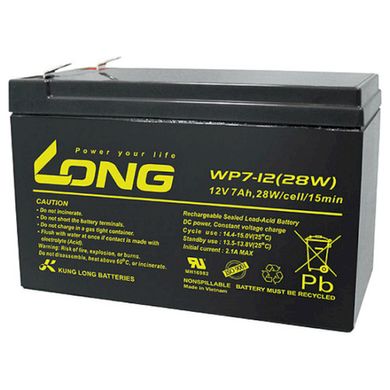 Свинцовый герметизированый AGM аккумулятор, батарея Kung Long WP7-12 7Ач 12В (28W)